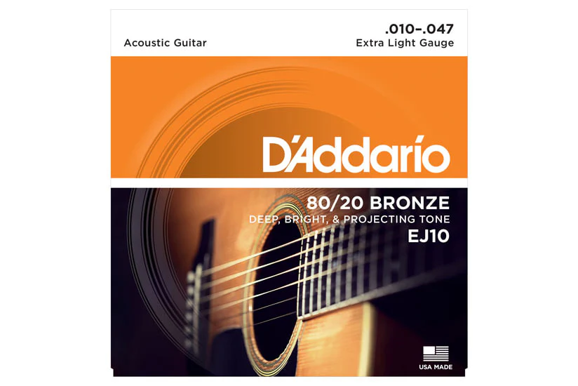 Daddario EJ10 80/20 Bronze Acoustic Guitar Strings, Extra Light, 10-47