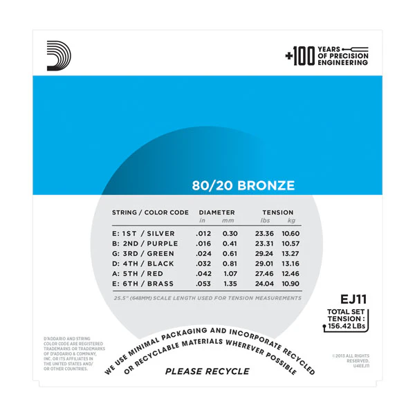 Daddario EJ11 80/20 Bronze Acoustic Guitar Strings, Light, 12-53 - Image 3