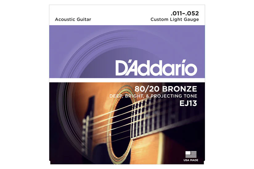 Daddario EJ13 80/20 Bronze Acoustic Guitar Strings, Custom Light, 11-52