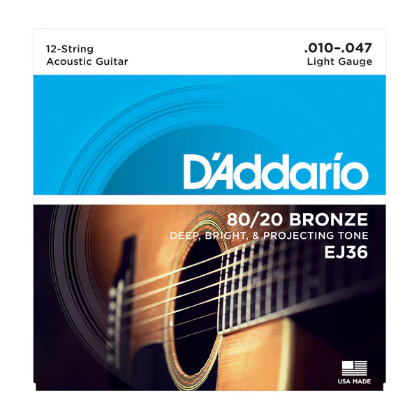 Daddario EJ36 80/20 12-String Bronze Acoustic Guitar Strings, Light, 10-47 - Image 5