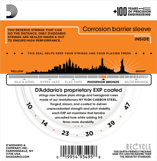 D’Addario EXP15 Coated Acoustic EXP Phosphor Bronze X-Lite 10-47 - Image 4