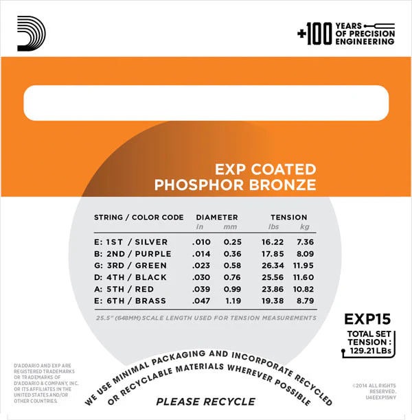 D’Addario EXP15 Coated Acoustic EXP Phosphor Bronze X-Lite 10-47 - Image 5