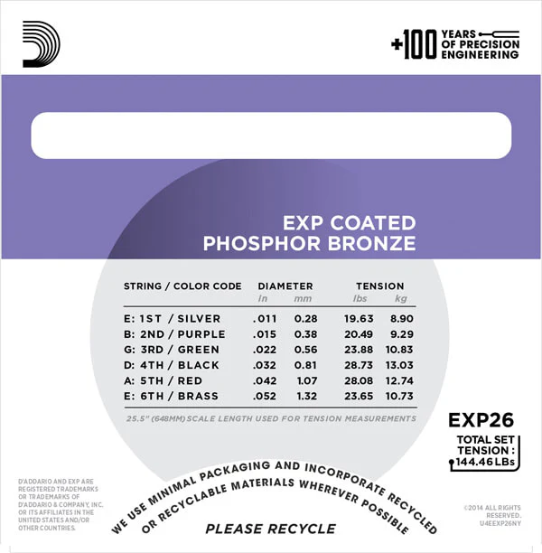 D’Addario EXP26 Coated Phosphor Bronze Acoustic Guitar, Custom Light, 11-52 - Image 3