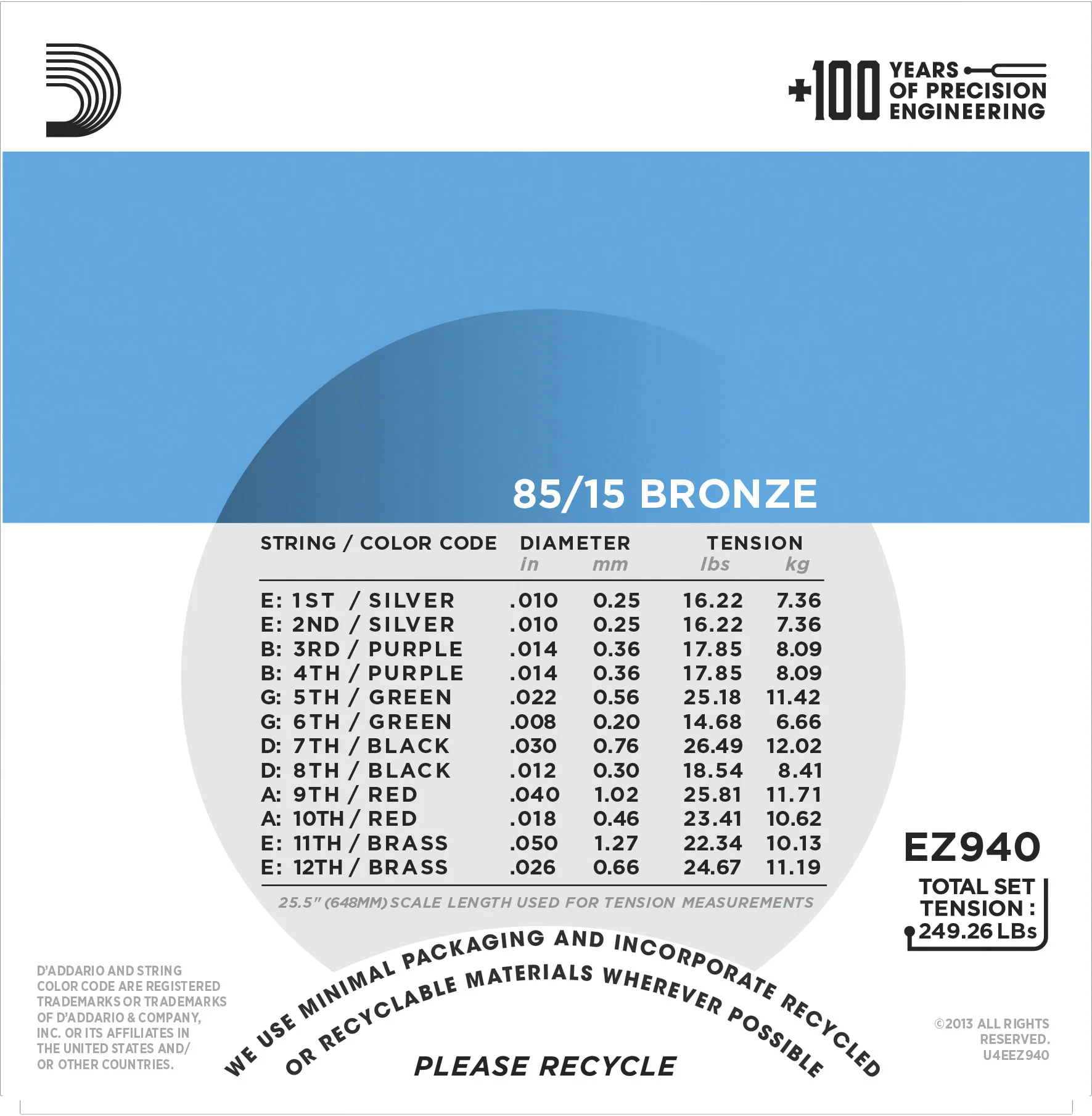 Daddario EZ940 85/15 12-String Bronze Acoustic Guitar Strings, Light, 10-50 - Image 3