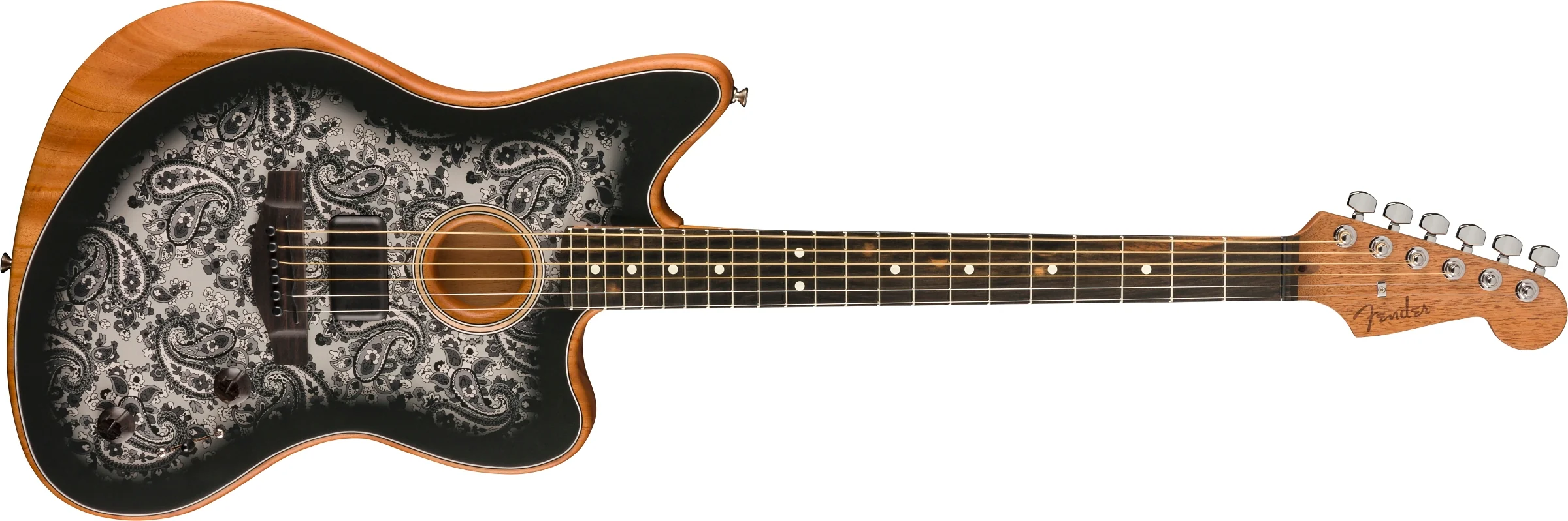 Fender Limited Edition American Acoustasonic Jazzmaster Black Paisley - Image 3