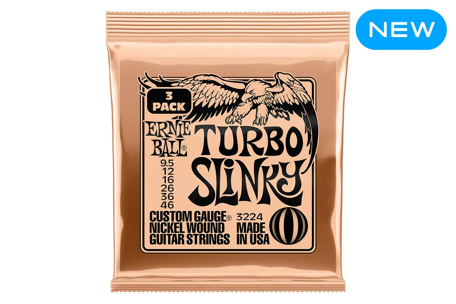 Ernie Ball Turbo Slinky Nickel Wound Electric Guitar Strings 3 Pack - 9.5-46 Gauge - Image 2