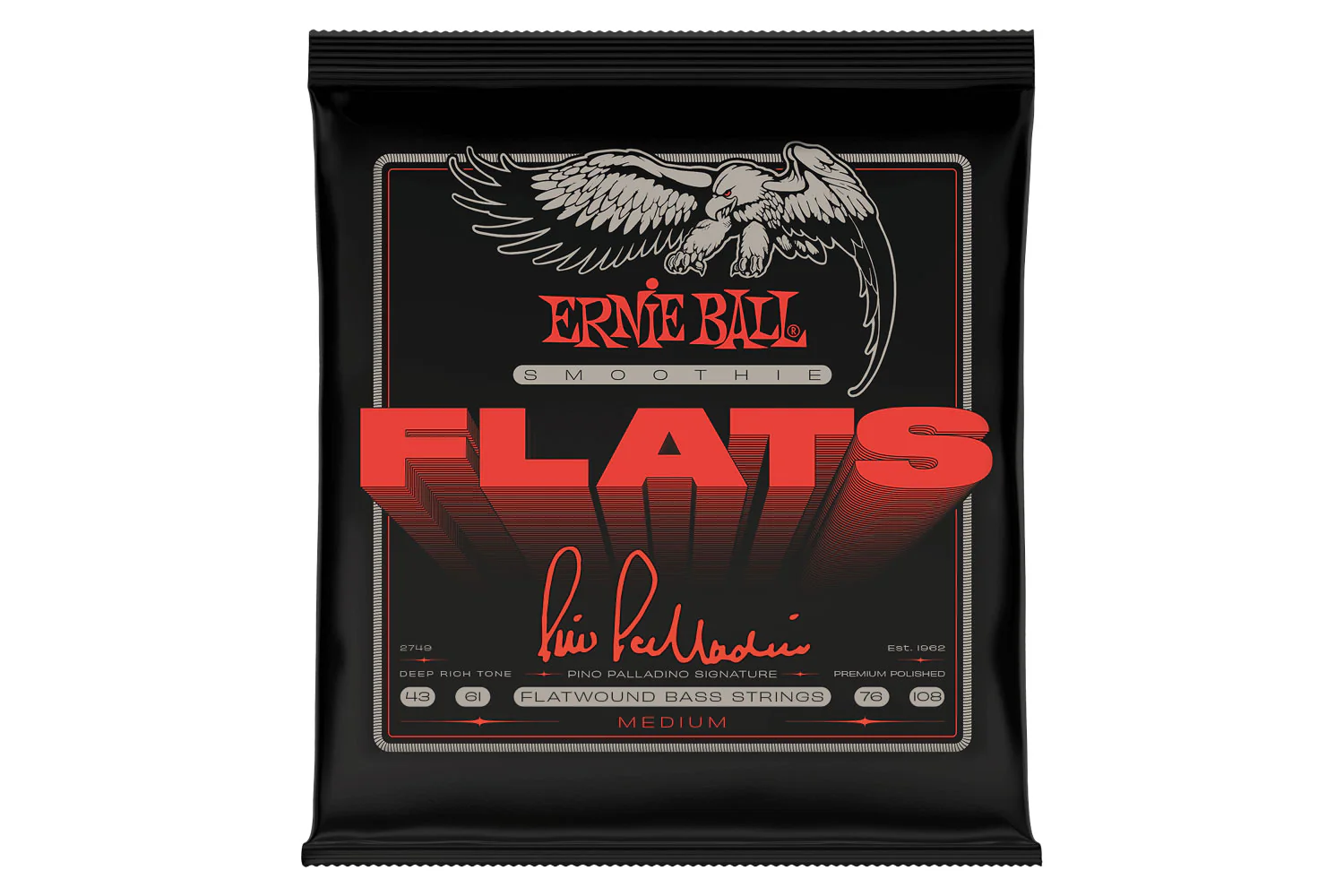 Ernie Ball Medium Pino Palladino Smoothie Flats Electric Bass Strings 43-108 Gauge